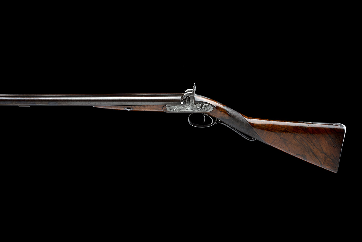 AN HISTORIC CASED 14-BORE PERCUSSION SPORTING GUN WITH CROSSOVER STOCK MADE FOR CHARLES ELEY BY - Image 2 of 12