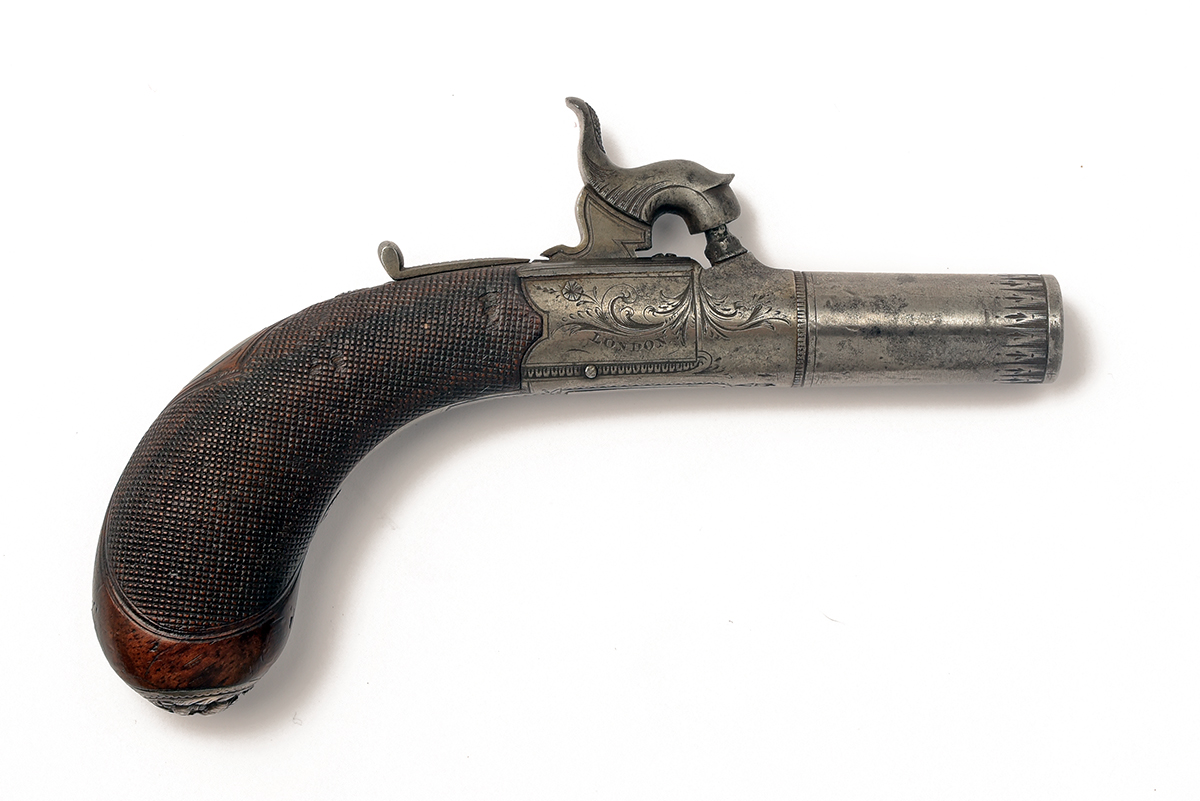 AN 80-BORE PERCUSSION ROUND BODIED POCKET PISTOL BY REILLY, CIRCA 1835, no visible serial number, - Image 2 of 4