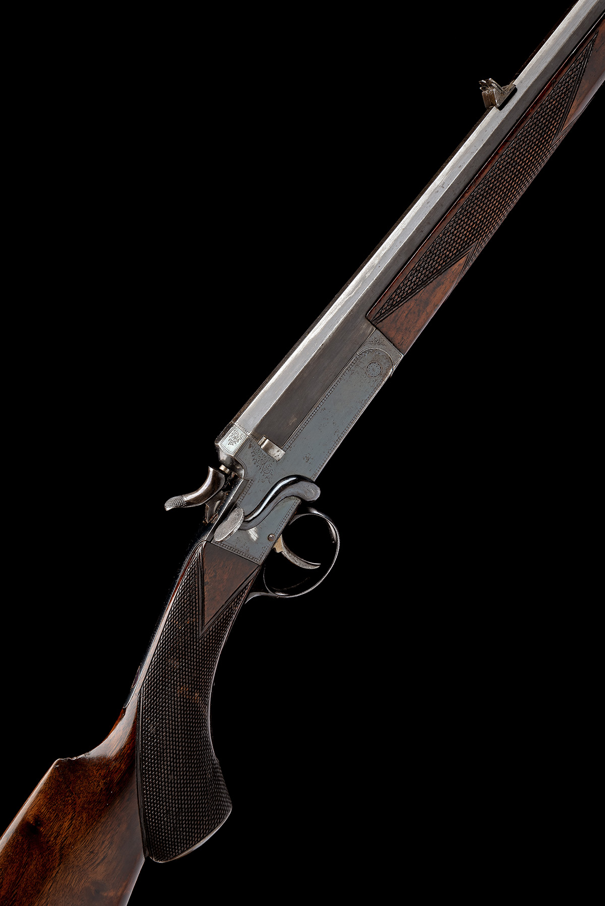 AN UNSIGNED BIRMINGHAM .297 / .250 (ROOK) SINGLE-BARRELLED SIDELEVER HAMMER ROOK RIFLE, serial no.