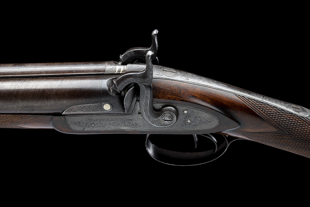 A 10-BORE PERCUSSION SPORTING GUN SIGNED MORTIMER, CIRCA 1850, no visible serial number, with - Image 4 of 10