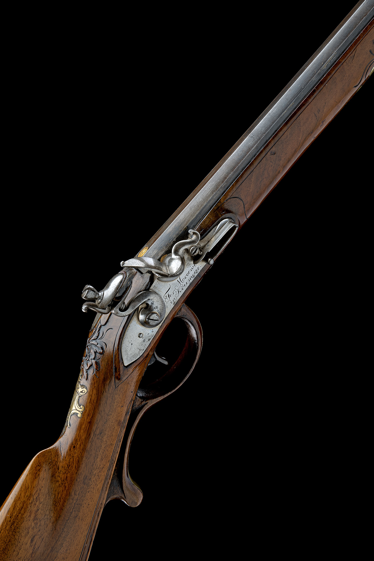 AN EARLY 40-BORE FLINTLOCK SPORTING MUSKET SIGNED FERDINAND MORANEK, KRUMAU, CIRCA 1740, no