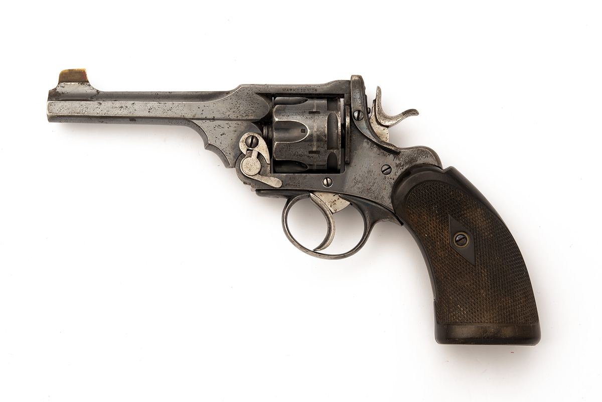 A SCARCE .38 (S&W) EARLY WEBLEY & SCOTT 'MKIII' POCKET REVOLVER WITH FOUR INCH BARREL, serial no. - Image 2 of 4