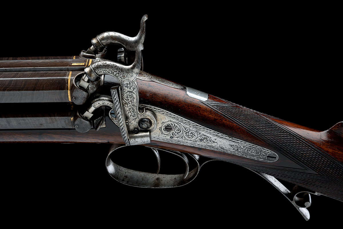 A MOST UNUSUAL AND RARE FOUR-BARRELLED 24-BORE PERCUSSION SPORTING GUN SIGNED JOHN BELLEW, no - Image 7 of 12