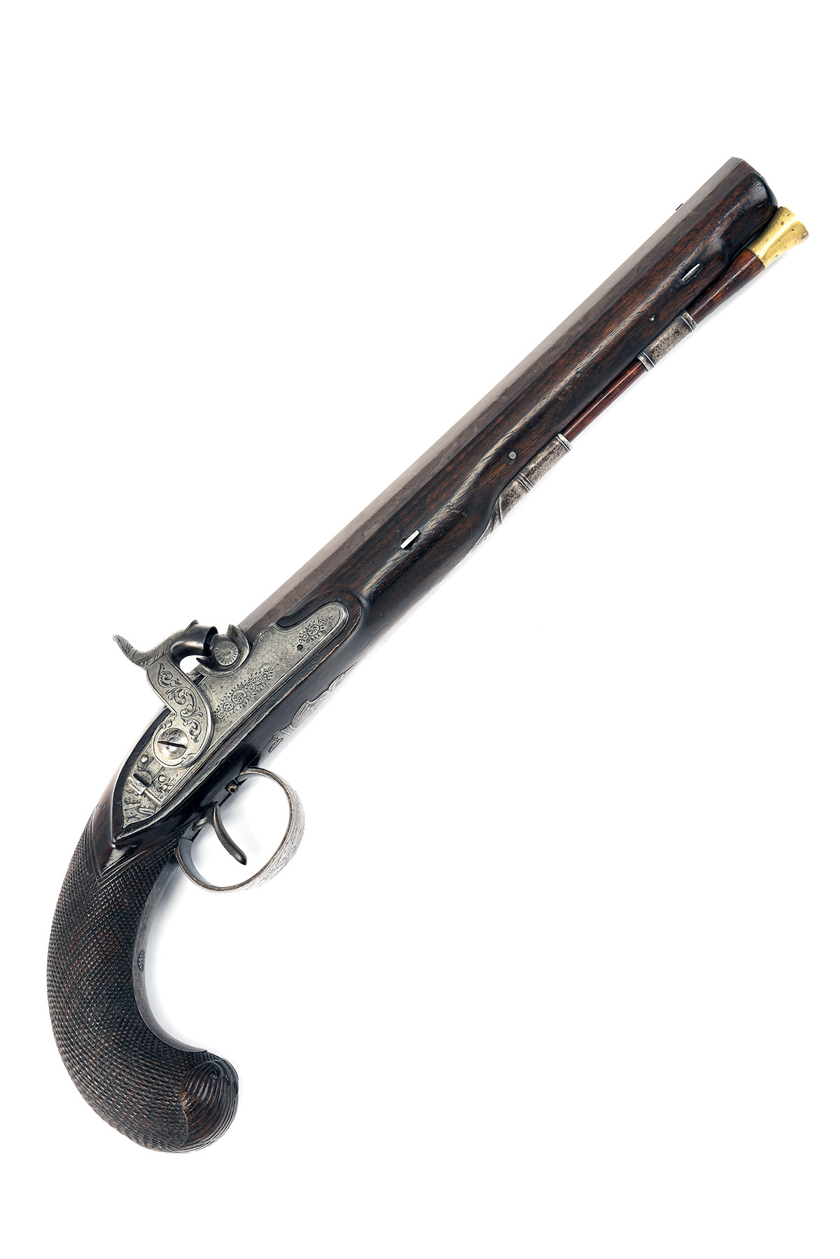 A GOOD 25-BORE PERCUSSION CONVERTED FROM FLINTLOCK DUELLING PISTOL BY MORTIMER, CIRCA 1800/35, no