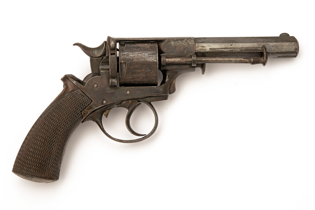 A .380 REVOLVER OF WEBLEY TYPE SIGNED R. BURNAND, NEWCASTLE ON TYNE, serial no. 2712, circa 1865,