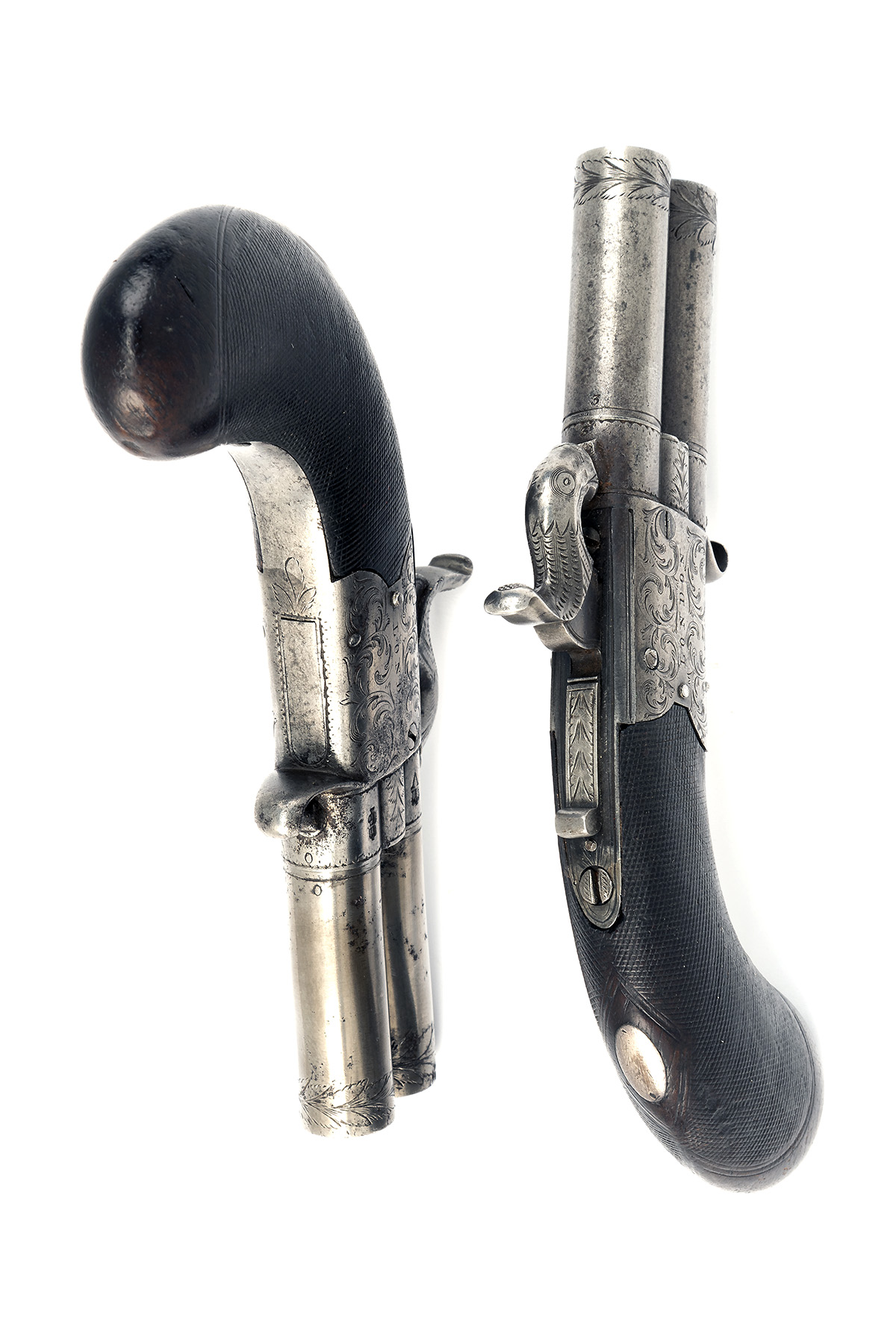 A CASED PAIR OF 80-BORE PERCUSSION TURN-OVER POCKET PISTOLS BY COLLINS OF LONDON CIRCA 1840, no - Image 4 of 4