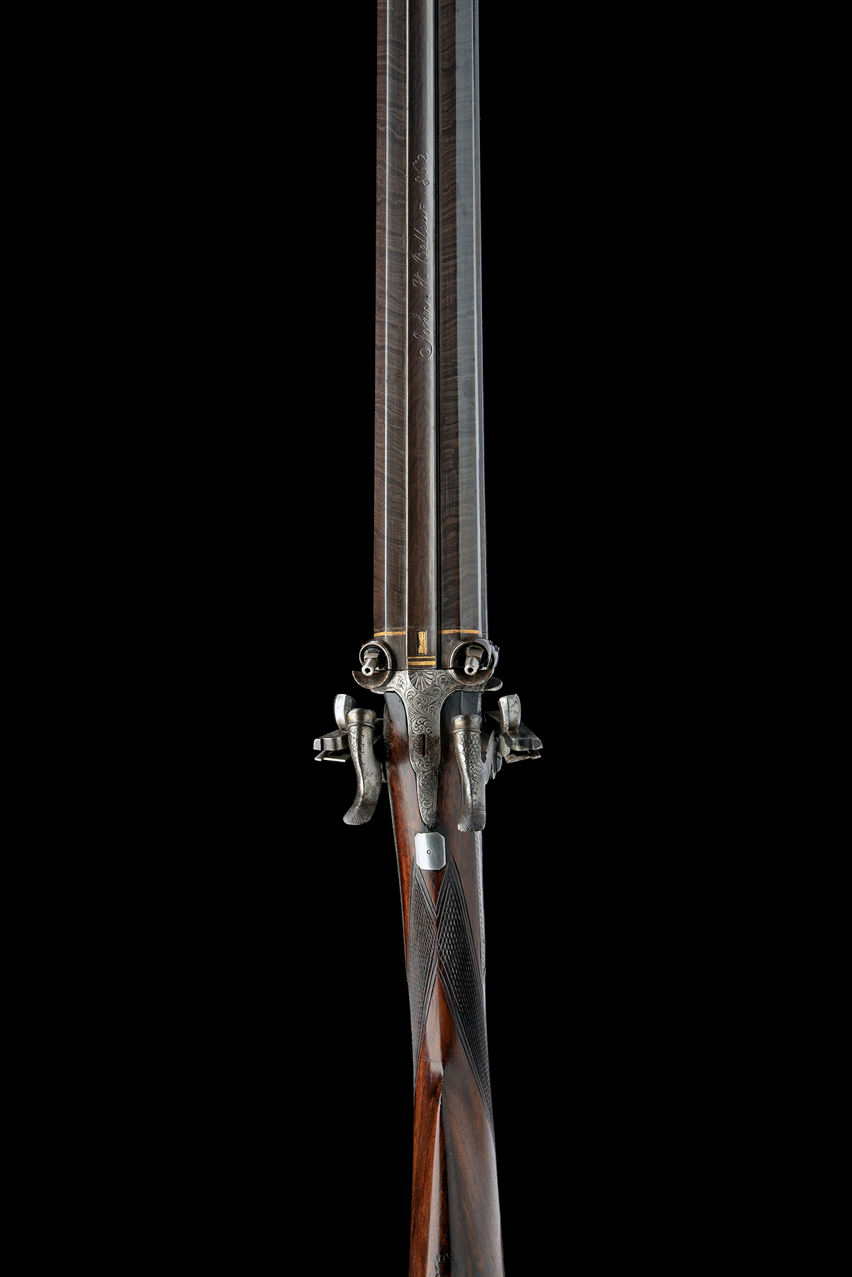 A MOST UNUSUAL AND RARE FOUR-BARRELLED 24-BORE PERCUSSION SPORTING GUN SIGNED JOHN BELLEW, no - Image 4 of 12