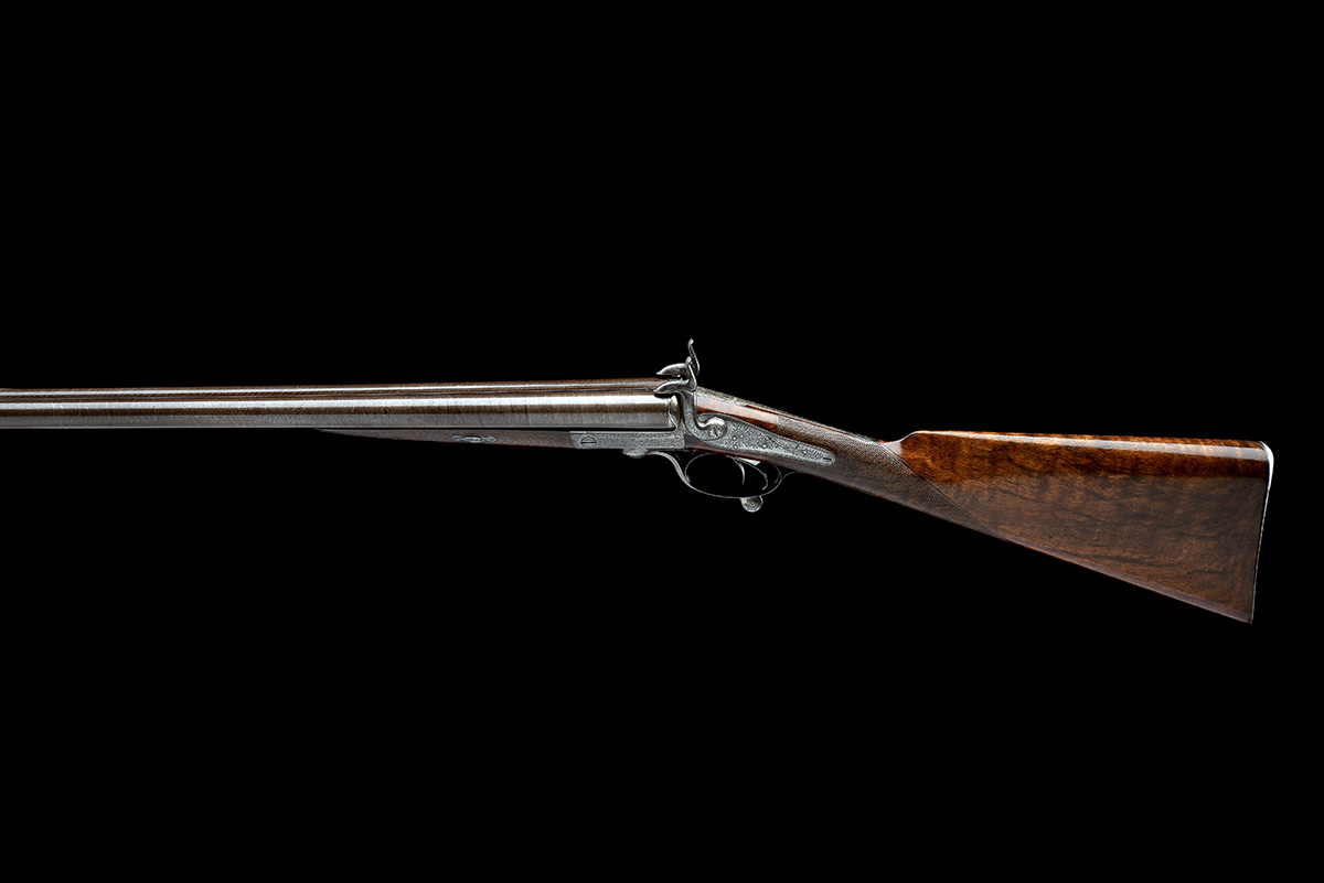 A GOOD 12-BORE PINFIRE DOUBLE-BARRELLED SPORTING GUN SIGNED GEORGE DENHOLM, HADDINGTON, no visible - Image 2 of 8