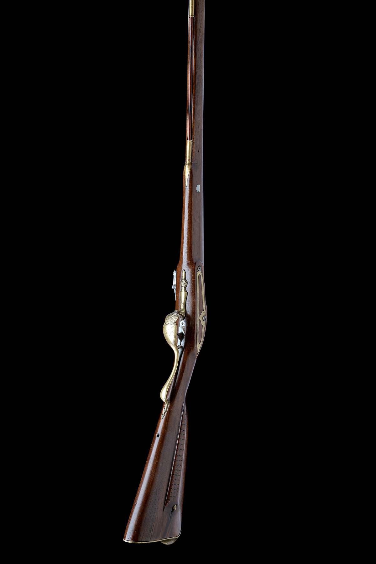 A 14-BORE FULL-STOCKED FLINTLOCK SPORTING GUN, SIGNATURE ERASED, CIRCA 1760, no visible serial - Image 6 of 9