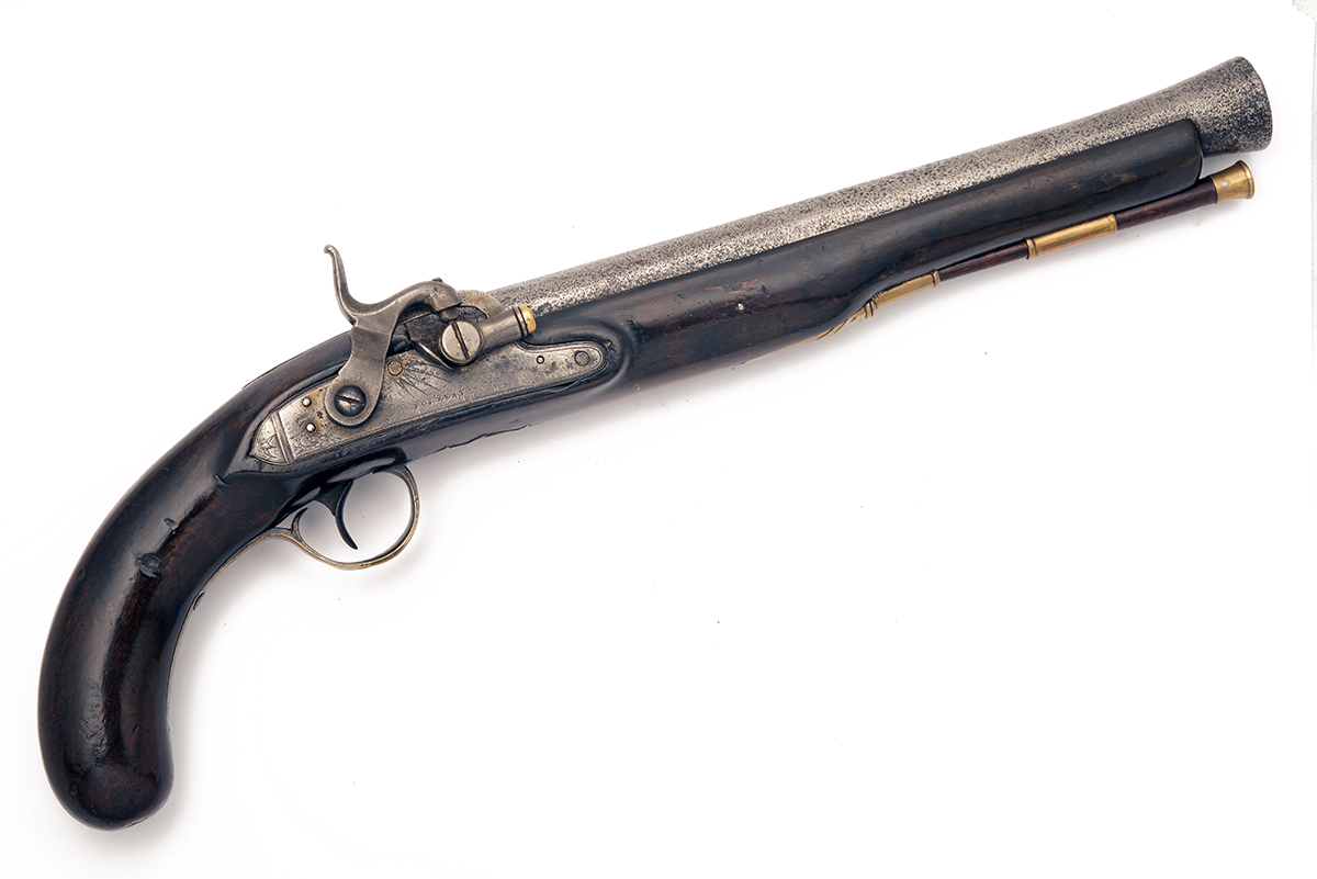 AN INTERESTING AND RARE DETONATOR IGNITION BLUNDERBUSS PISTOL BY FORREST, CIRCA 1820, no visible