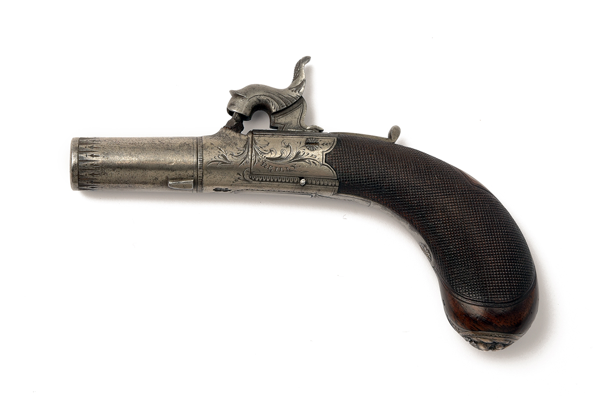 AN 80-BORE PERCUSSION ROUND BODIED POCKET PISTOL BY REILLY, CIRCA 1835, no visible serial number,