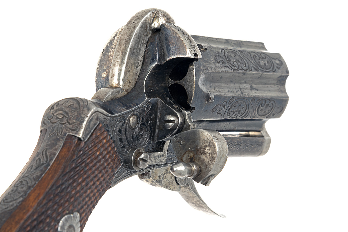 A GOOD 9mm PINFIRE LIEGE-MADE ENGRAVED PEPPERBOX REVOLVER CIRCA 1870, no visible serial number, 1 - Image 3 of 4