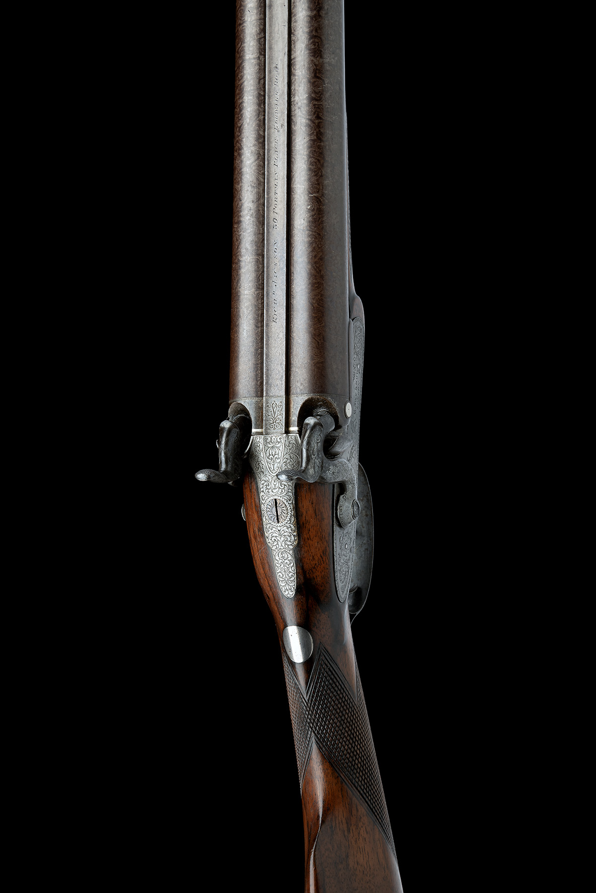 A GOOD 10-BORE PERCUSSION DOUBLE-BARRELLED SPORTING GUN SIGNED R. JACKSON, LONDON, serial no. 923, - Image 4 of 8