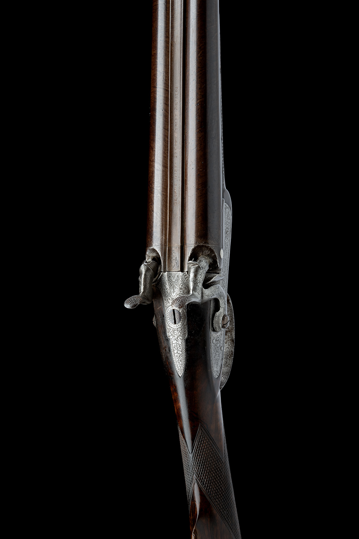 A CASED 12-BORE PERCUSSION DOUBLE-BARRELLED SPORTING GUN SIGNED GEORGE GIBBS, no visible serial - Image 4 of 9