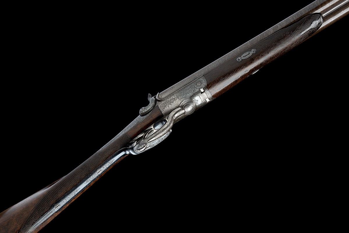A GOOD 12-BORE PINFIRE DOUBLE-BARRELLED SPORTING GUN SIGNED GEORGE DENHOLM, HADDINGTON, no visible - Image 3 of 8