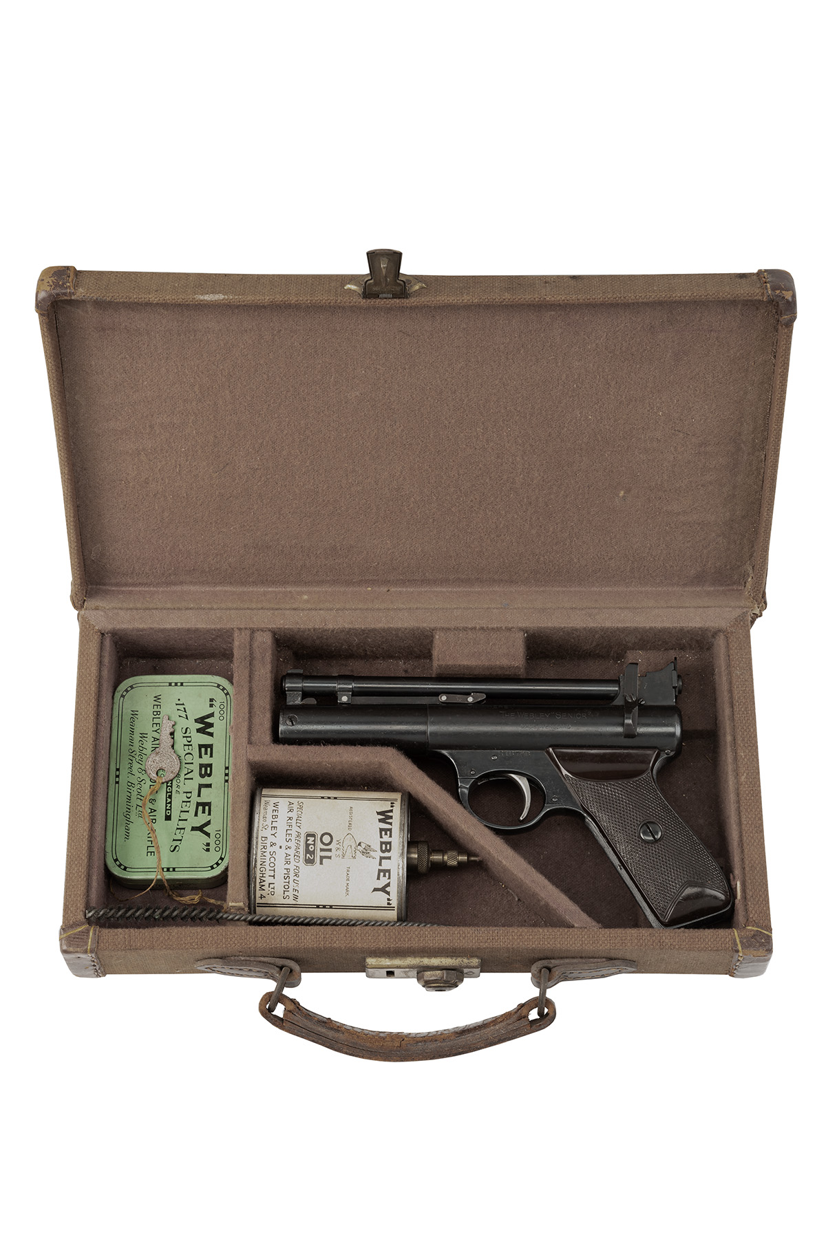 A SCARCE FACTORY CASED .177 WEBLEY & SCOTT PRE-WAR SLANT-GRIP 'MODEL SENIOR', serial no. S16746,