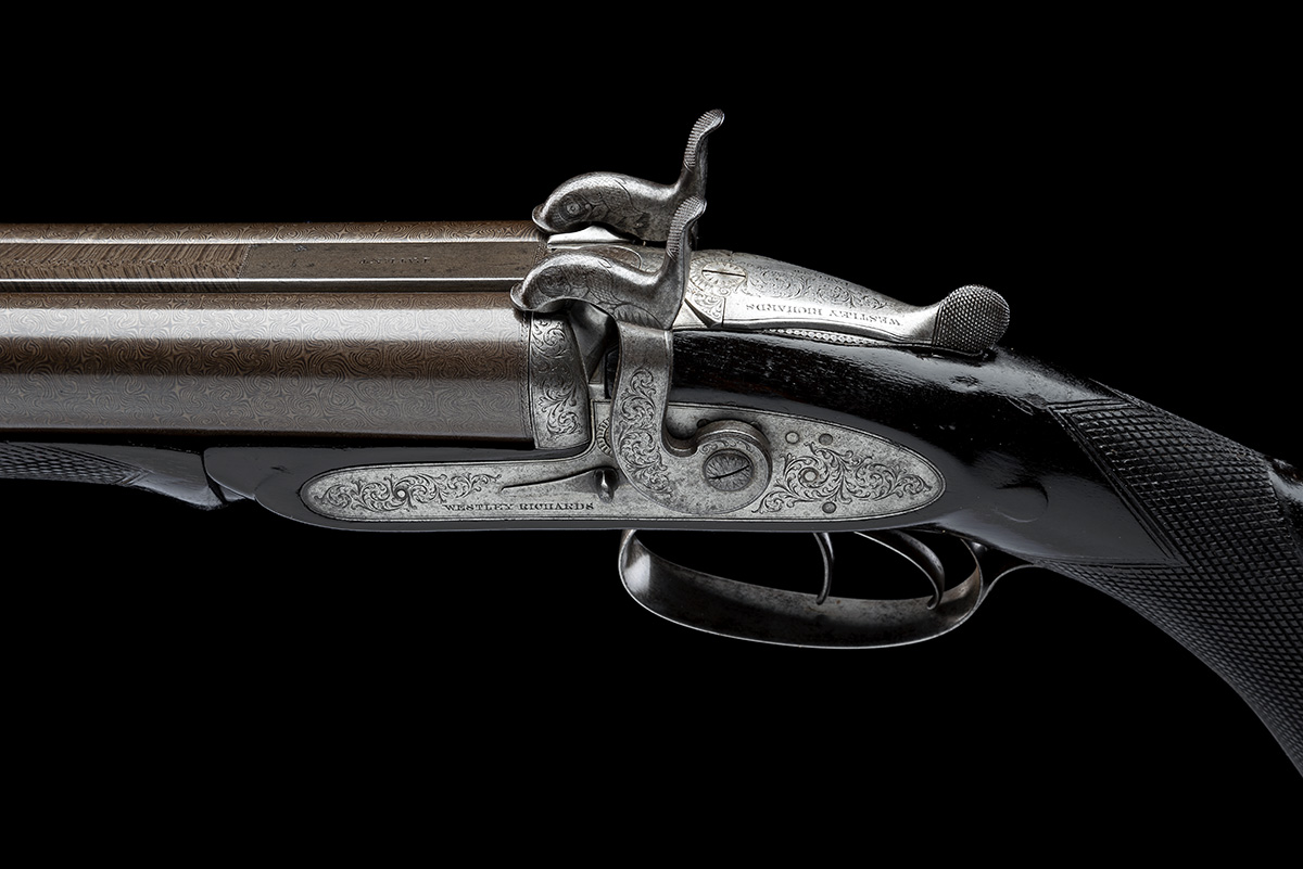 WESTLEY RICHARDS A 12-BORE 1864 PATENT BAR-IN-WOOD TOPLEVER DOUBLE HAMMER RIFLE, serial no. 11872, - Image 7 of 8