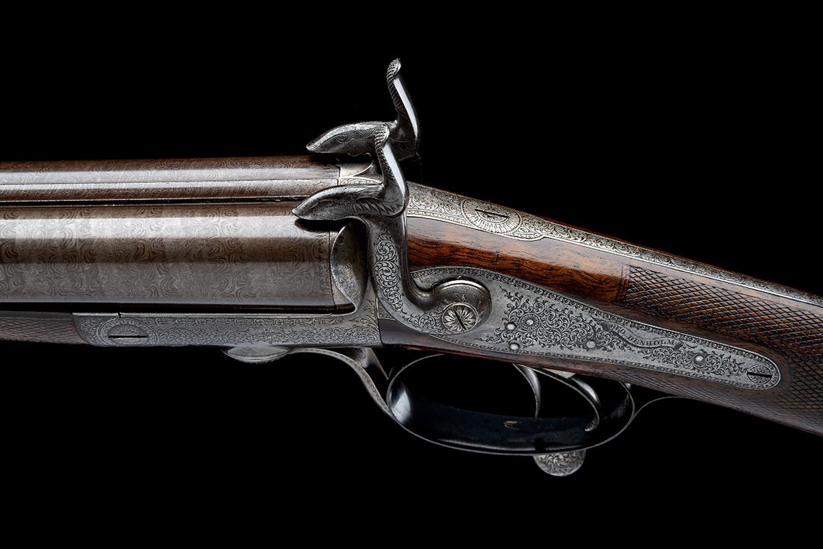 A GOOD 12-BORE PINFIRE DOUBLE-BARRELLED SPORTING GUN SIGNED GEORGE DENHOLM, HADDINGTON, no visible - Image 7 of 8