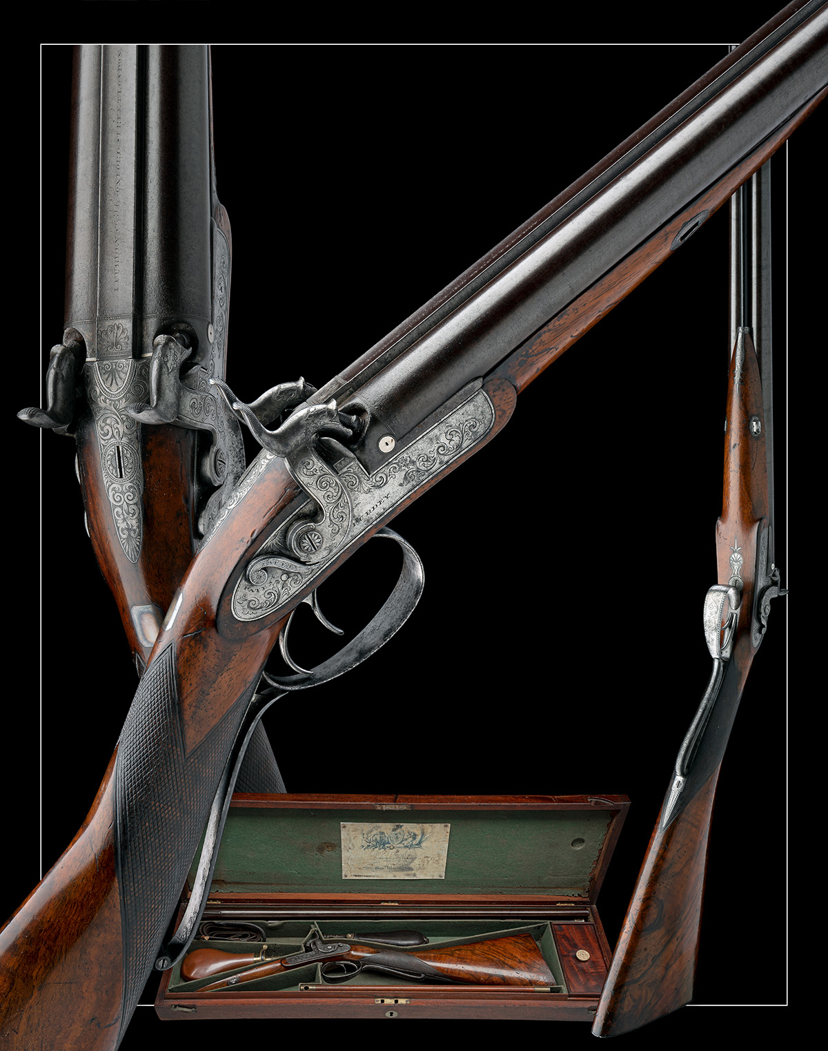 AN HISTORIC CASED 14-BORE PERCUSSION SPORTING GUN WITH CROSSOVER STOCK MADE FOR CHARLES ELEY BY - Image 12 of 12