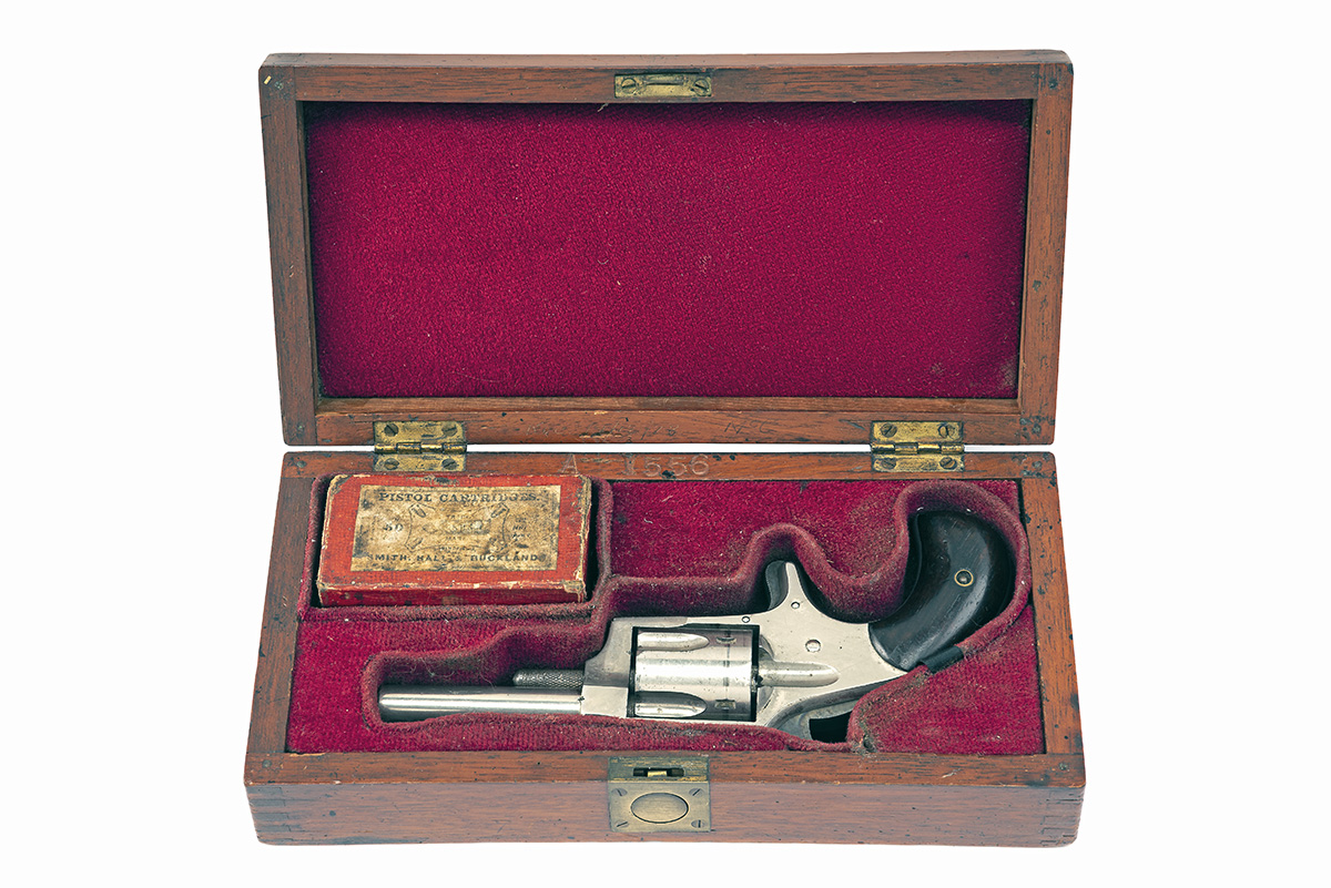 A GOOD CASED .32 (RIMFIRE) HOPKINS & ALLEN SINGLE ACTION RANGER NO. 2 POCKET REVOLVER CIRCA 1880,