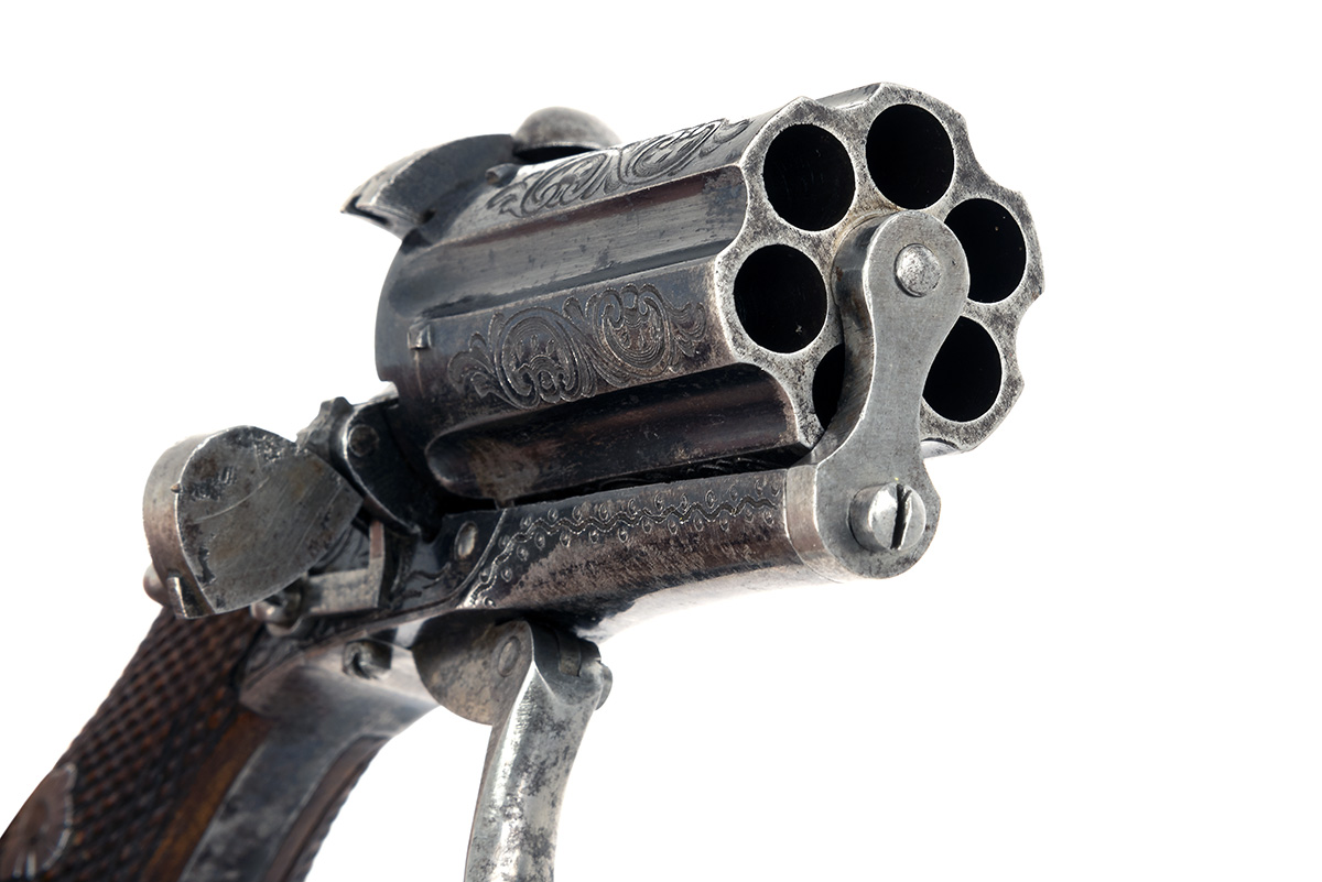 A GOOD 9mm PINFIRE LIEGE-MADE ENGRAVED PEPPERBOX REVOLVER CIRCA 1870, no visible serial number, 1 - Image 4 of 4