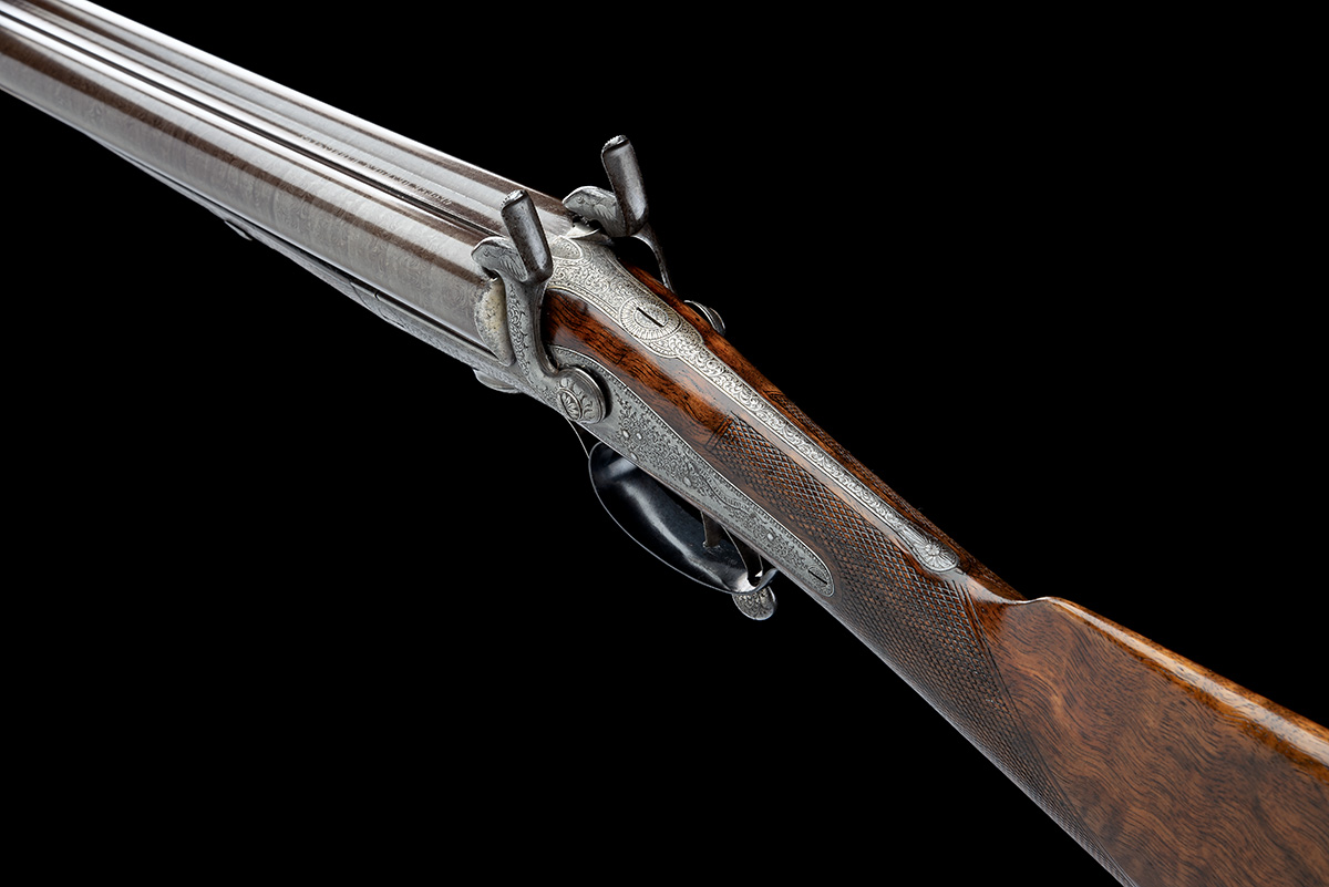 A GOOD 12-BORE PINFIRE DOUBLE-BARRELLED SPORTING GUN SIGNED GEORGE DENHOLM, HADDINGTON, no visible - Image 8 of 8