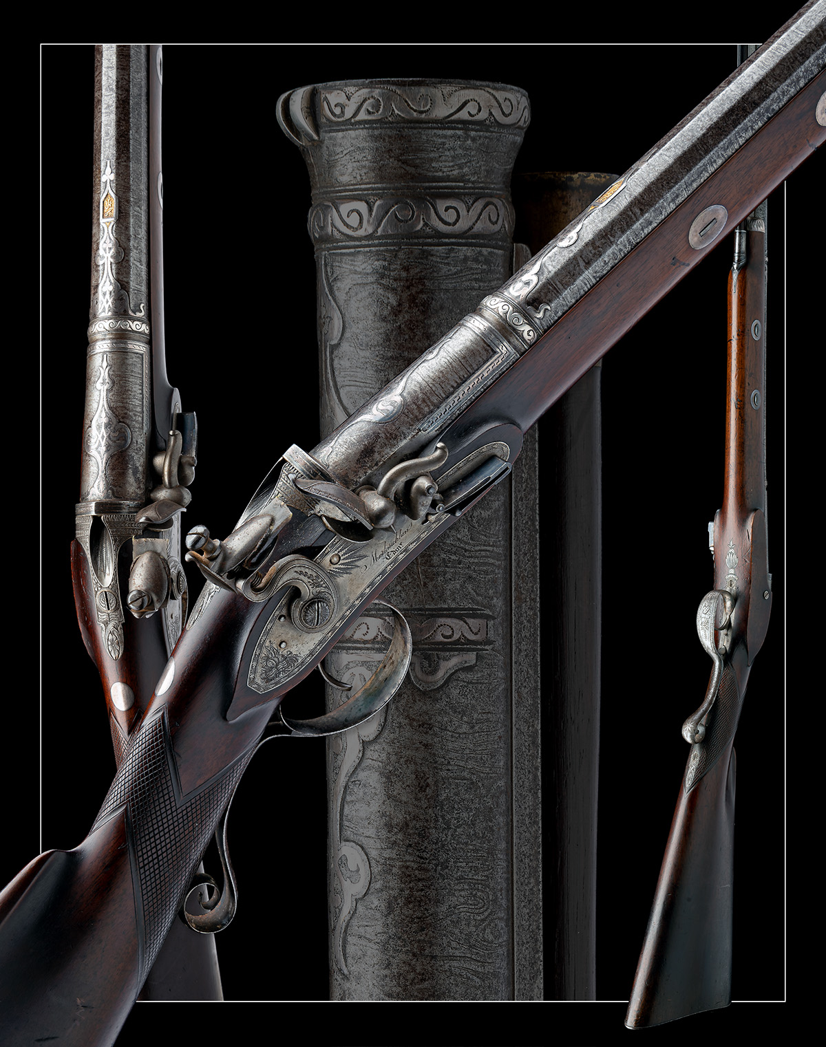 A FINE 10-BORE FLINTLOCK SPORTING MUSKET SIGNED MACLAUCHLAN, EDINBURGH, WITH INLAID TURKISH - Image 10 of 10