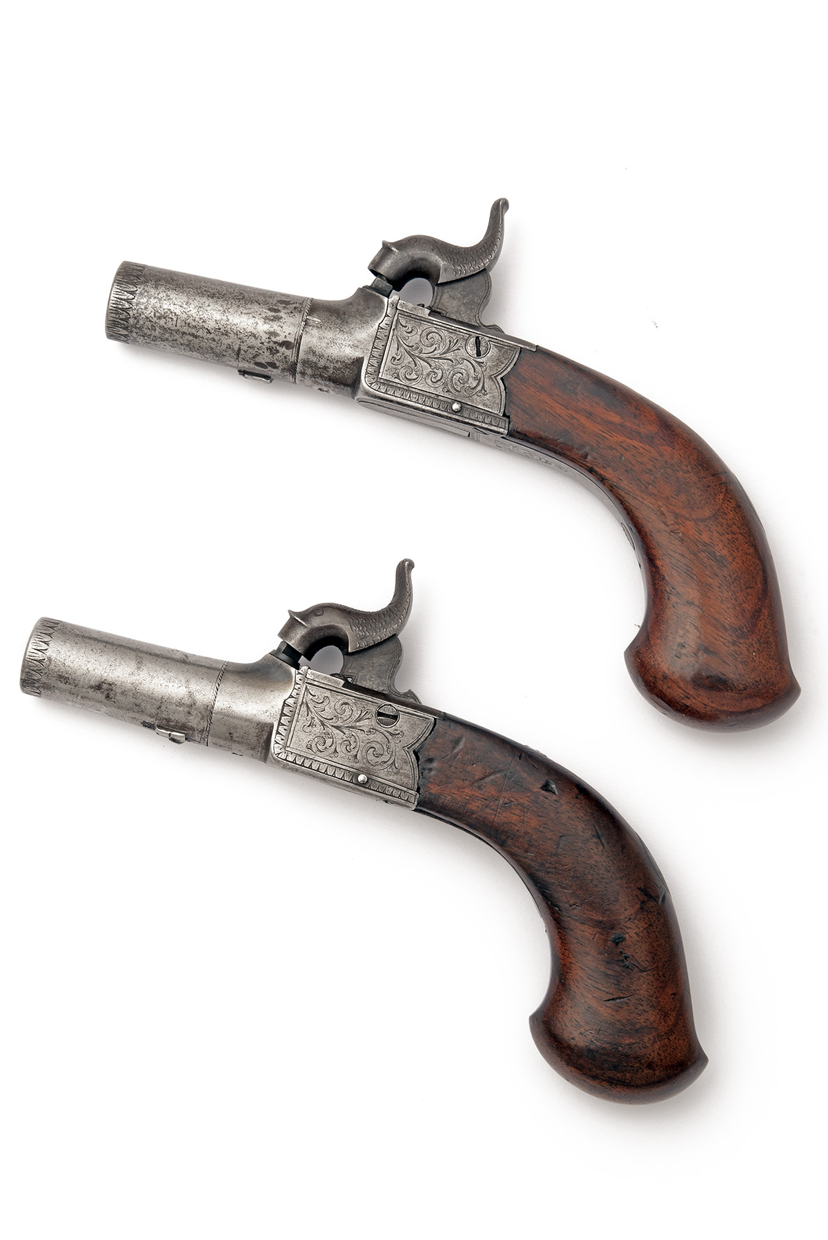 A PAIR OF 54-BORE PERCUSSION POCKET PISTOLS OF IRISH FORM, SIGNED CALVERT, LEEDS, no visible - Image 2 of 5