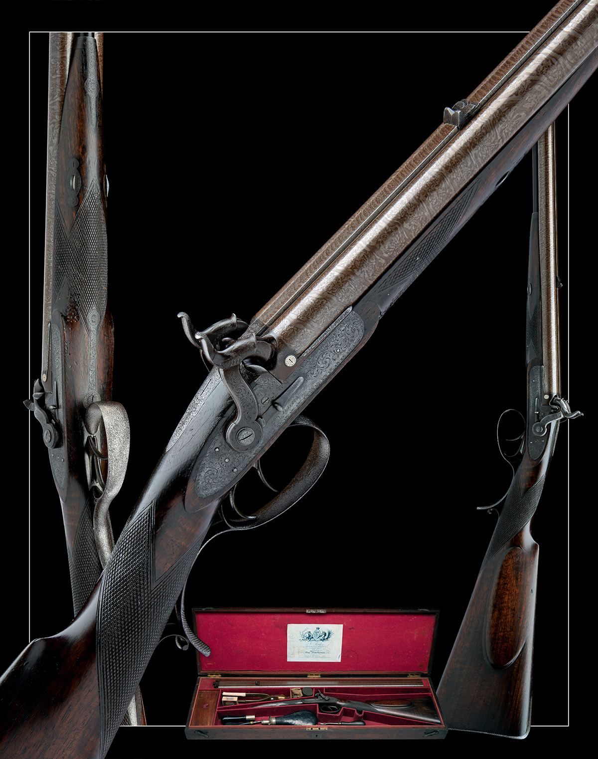 A CASED 32-BORE TWO-GROOVE PERCUSSION DOUBLE RIFLE BY PURDEY, serial no. 4862, for 1853, with twin- - Image 10 of 10