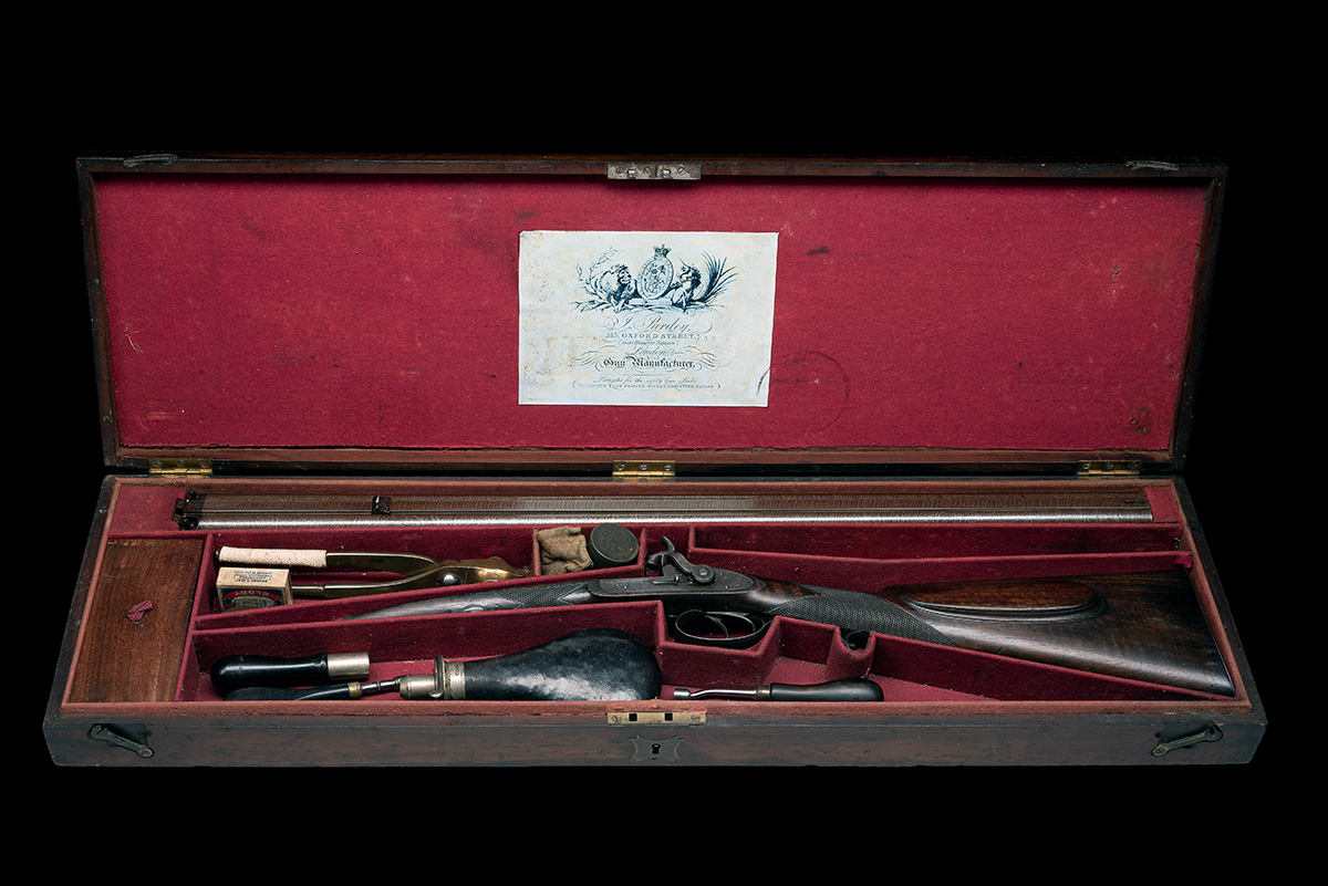 A CASED 32-BORE TWO-GROOVE PERCUSSION DOUBLE RIFLE BY PURDEY, serial no. 4862, for 1853, with twin- - Image 9 of 10