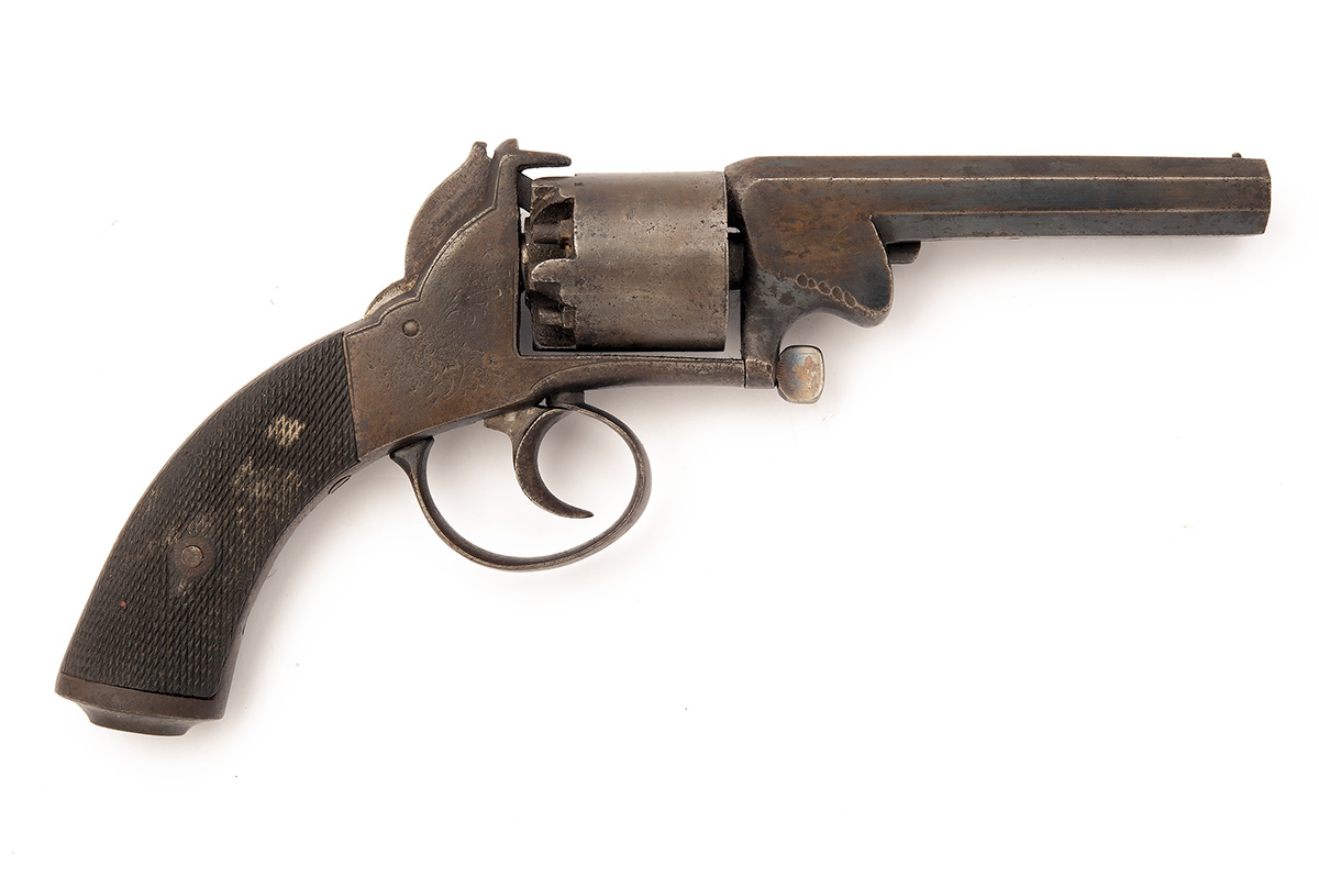 A CASED 60-BORE PERCUSSION REVOLVER OF BENTLEY TYPE, UNSIGNED, no visible serial number, circa 1855, - Image 3 of 5