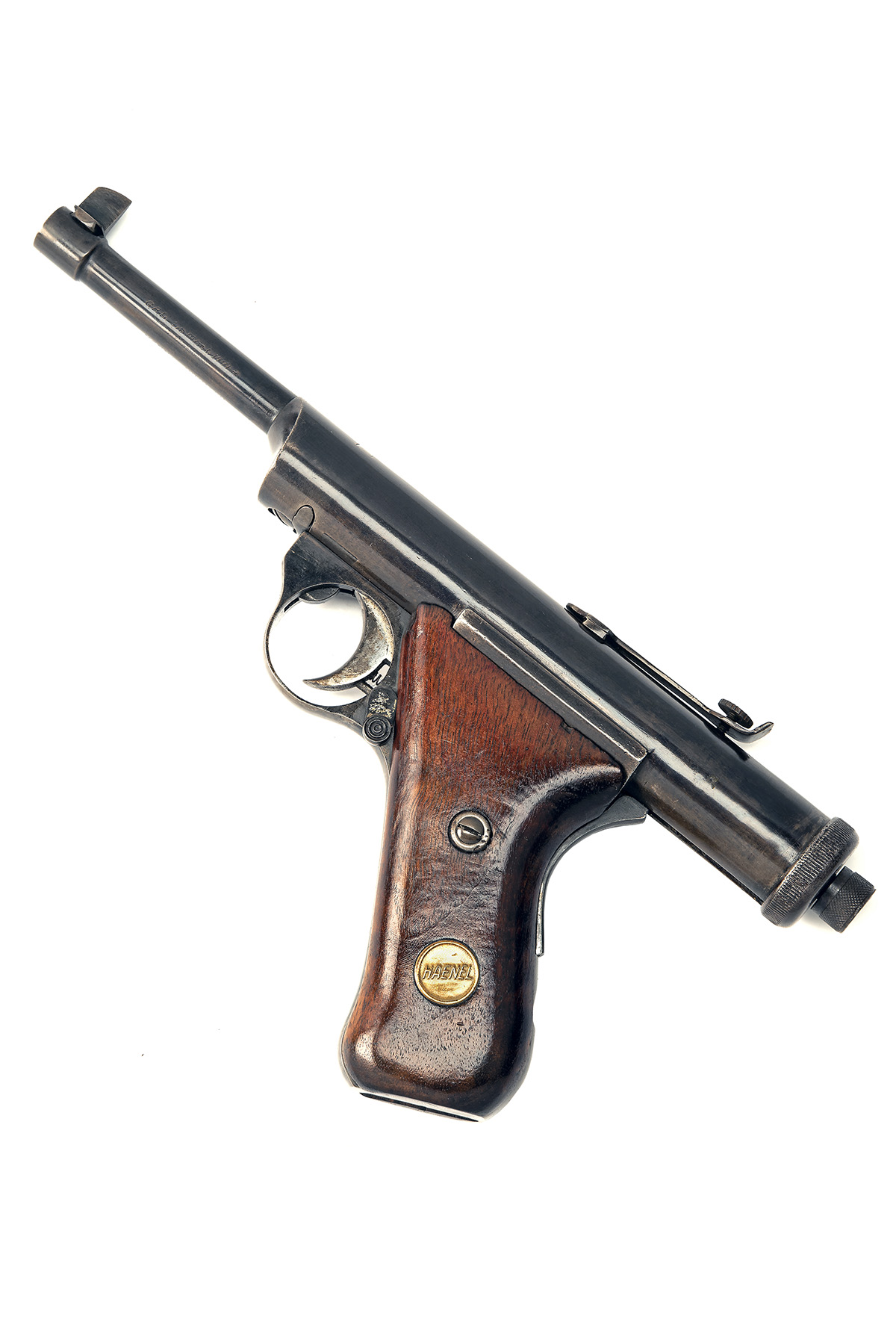 A SCARCE .177 HAENAL 'MODEL 28R' REPEATING AIR-PISTOL, serial no. 896, early 1930's, with 4in.