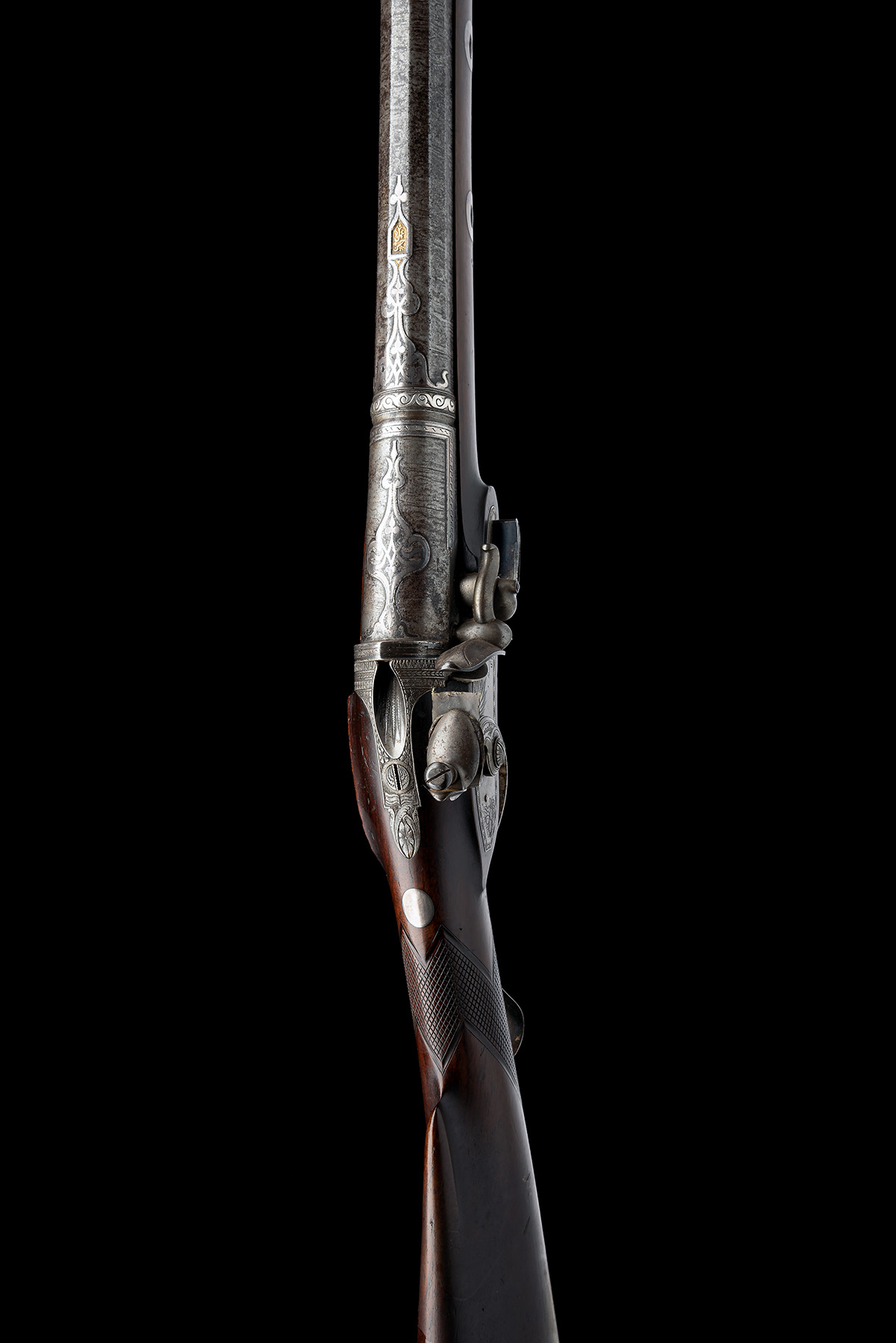 A FINE 10-BORE FLINTLOCK SPORTING MUSKET SIGNED MACLAUCHLAN, EDINBURGH, WITH INLAID TURKISH - Image 4 of 10