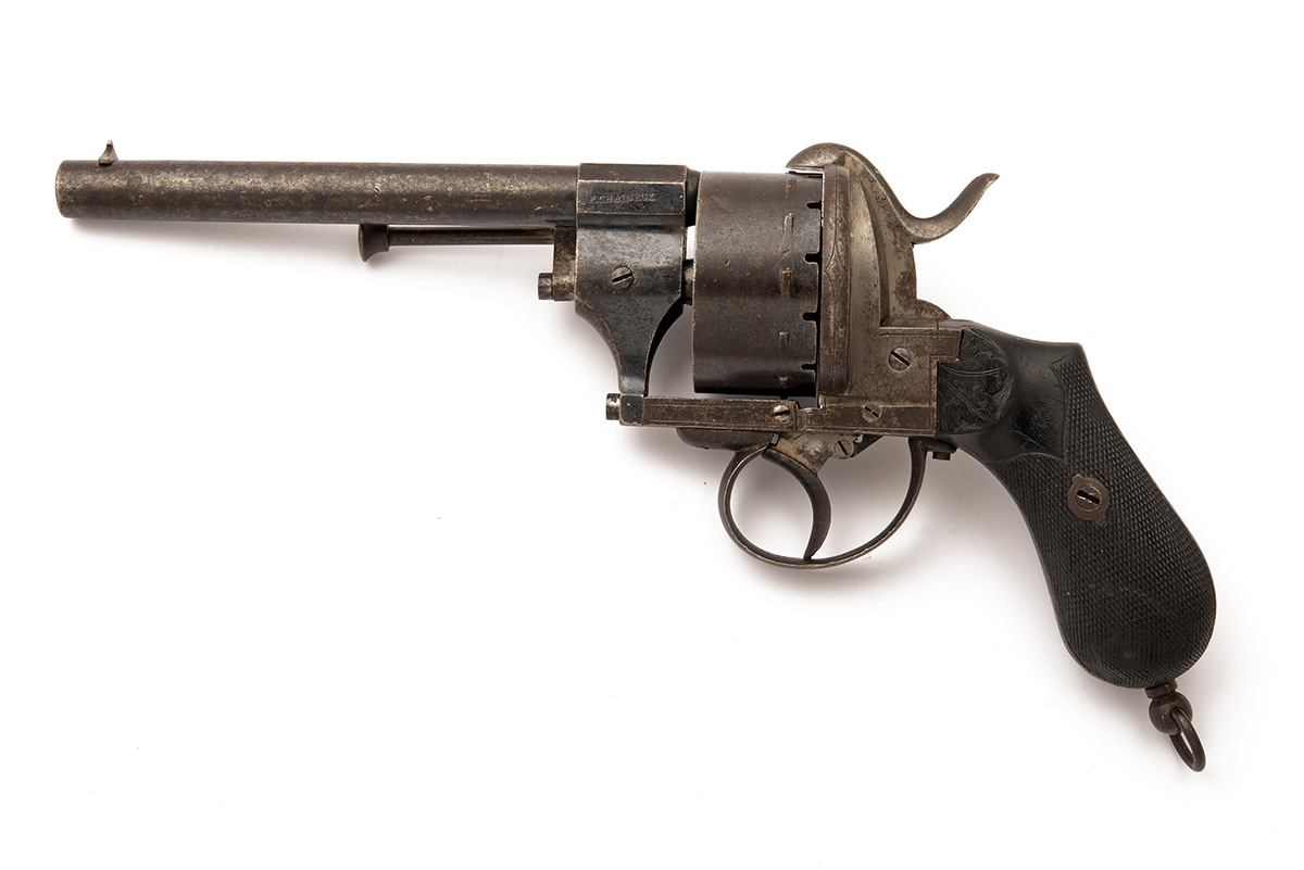 A GOOD AND IMPRESSIVE 12mm (PINFIRE) CHAINEUX TEN-SHOT LEFAUCHEUX TYPE DOUBLE-ACTION REVOLVER, no - Image 2 of 7