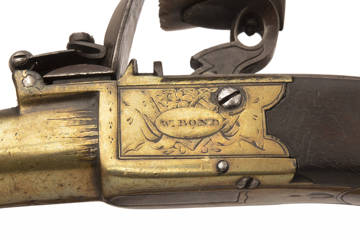 A PAIR OF 32-BORE FLINTLOCK RIFLED TRAVELLING PISTOLS SIGNED W. BOND, LONDON, no visible serial - Image 3 of 5