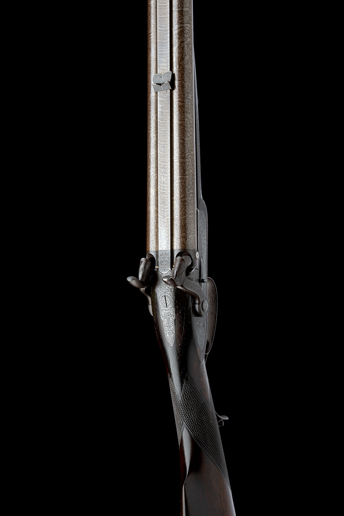 A CASED 32-BORE TWO-GROOVE PERCUSSION DOUBLE RIFLE BY PURDEY, serial no. 4862, for 1853, with twin- - Image 6 of 10