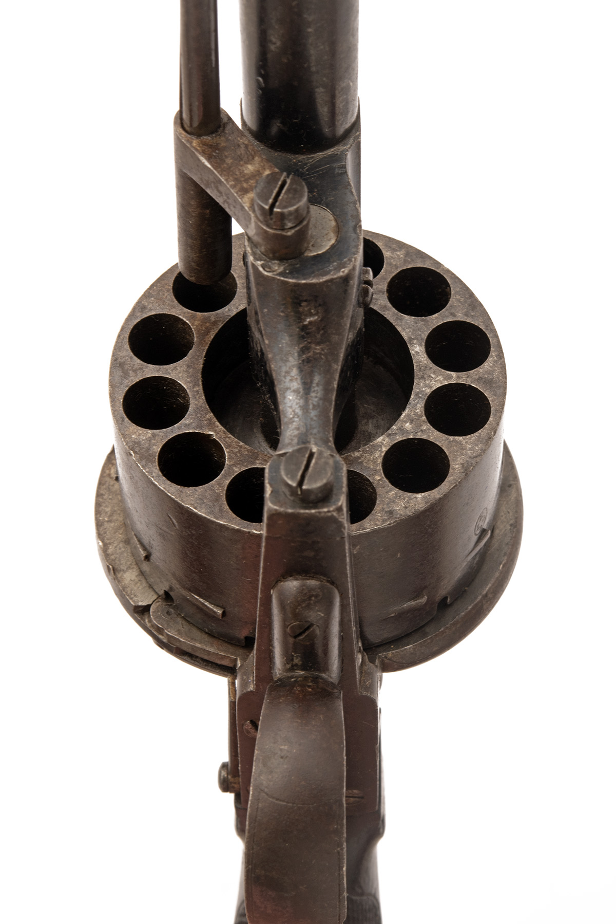 A GOOD AND IMPRESSIVE 12mm (PINFIRE) CHAINEUX TEN-SHOT LEFAUCHEUX TYPE DOUBLE-ACTION REVOLVER, no - Image 3 of 7