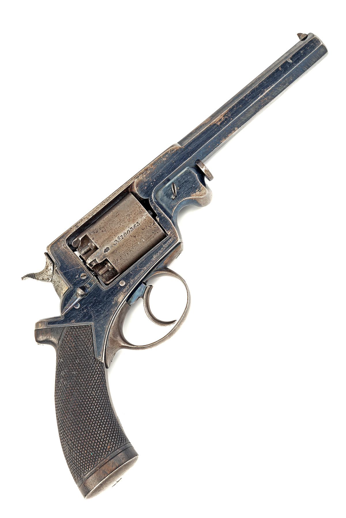 A 54-BORE BEAUMONT-ADAMS PERCUSSION REVOLVER, serial no. 100363C, circa 1858, with blued octagonal