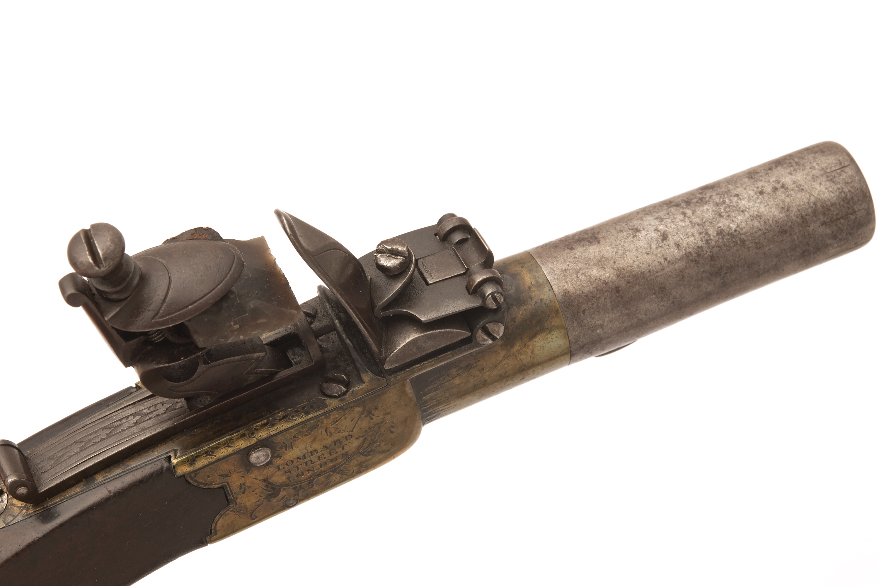 A PAIR OF 32-BORE FLINTLOCK RIFLED TRAVELLING PISTOLS SIGNED W. BOND, LONDON, no visible serial - Image 4 of 5