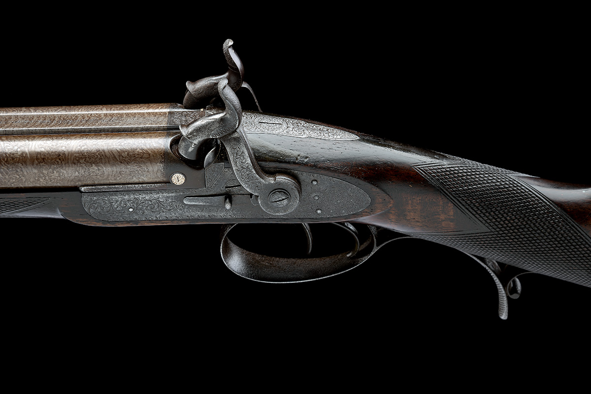 A CASED 32-BORE TWO-GROOVE PERCUSSION DOUBLE RIFLE BY PURDEY, serial no. 4862, for 1853, with twin- - Image 4 of 10
