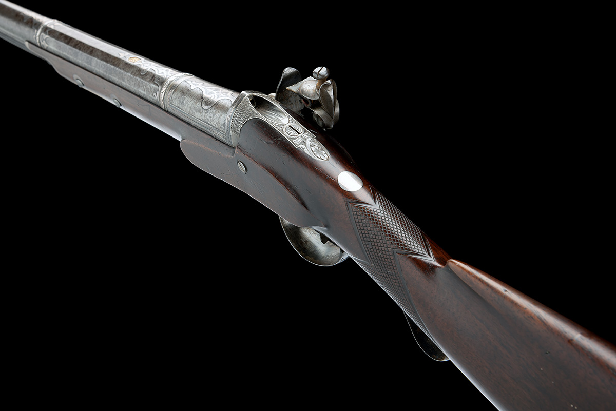 A FINE 10-BORE FLINTLOCK SPORTING MUSKET SIGNED MACLAUCHLAN, EDINBURGH, WITH INLAID TURKISH - Image 8 of 10