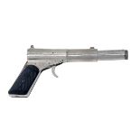 A SCARCE .177 'THE BRITON' NICKEL-PLATED PUSH-BARREL AIR-PISTOL, no visible serial number, by