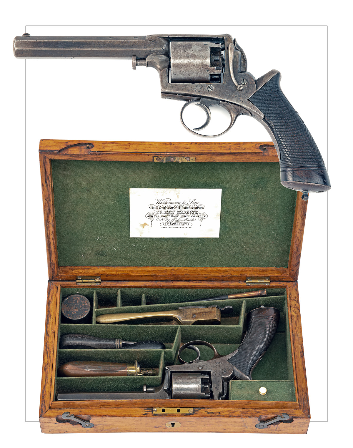 A CASED 38-BORE PERCUSSION REVOLVER OF ADAMS TYPE, SIGNED WILKINSON, serial no. 1006, circa 1856, - Image 6 of 6