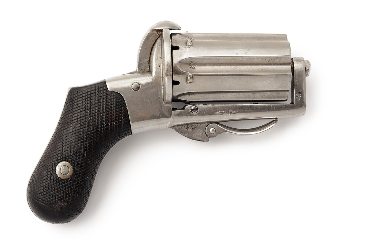 AN ENGLISH MARKET .30 (PINFIRE) NICKEL-PLATED PEPPERBOX REVOLVER SIGNED LE FREZ, no visible serial