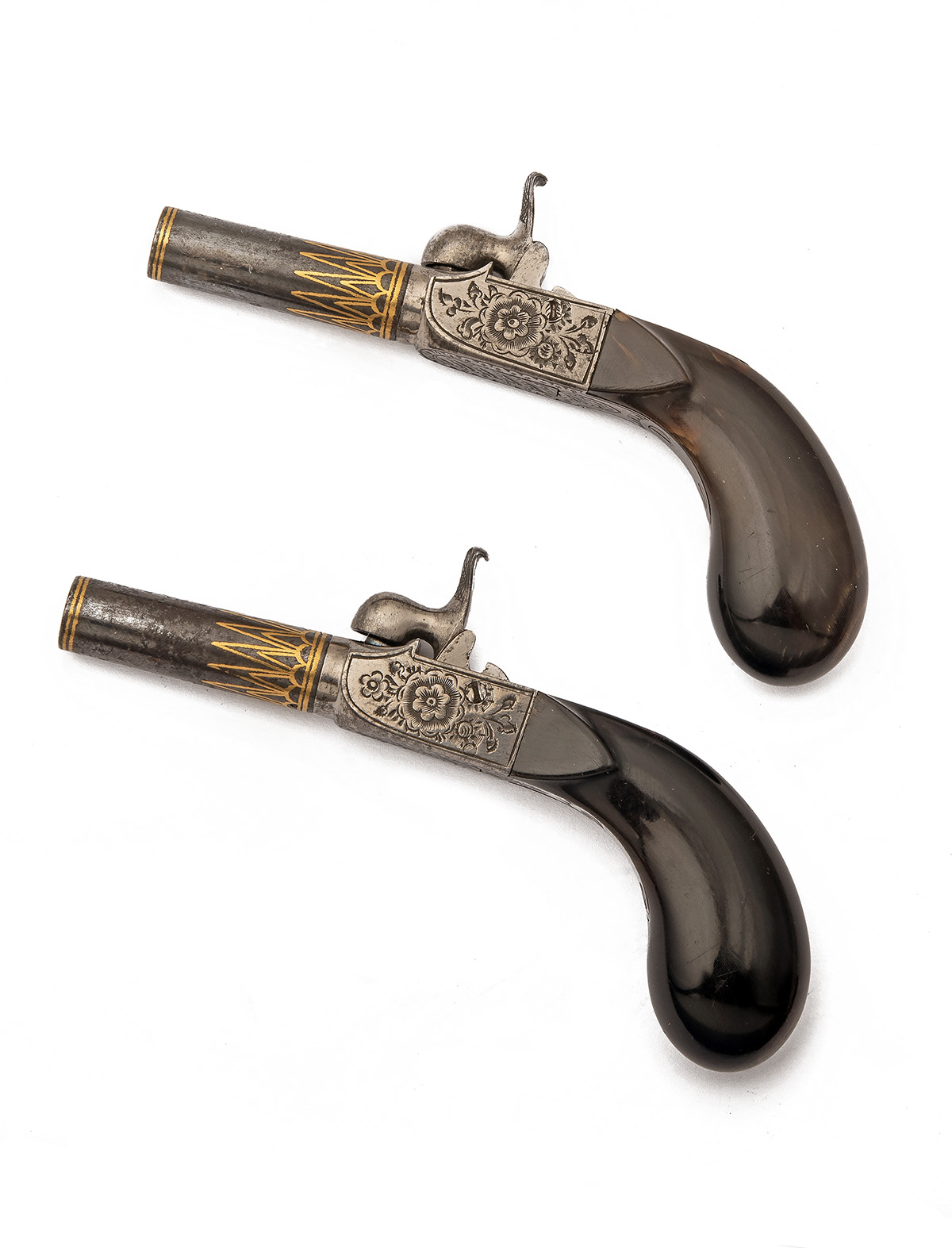 AN EXQUISITE CASED PAIR OF 180-BORE CONTINENTAL PERCUSSION MUFF PISTOLS OF SMALL SIZE, UNSIGNED, - Image 3 of 8