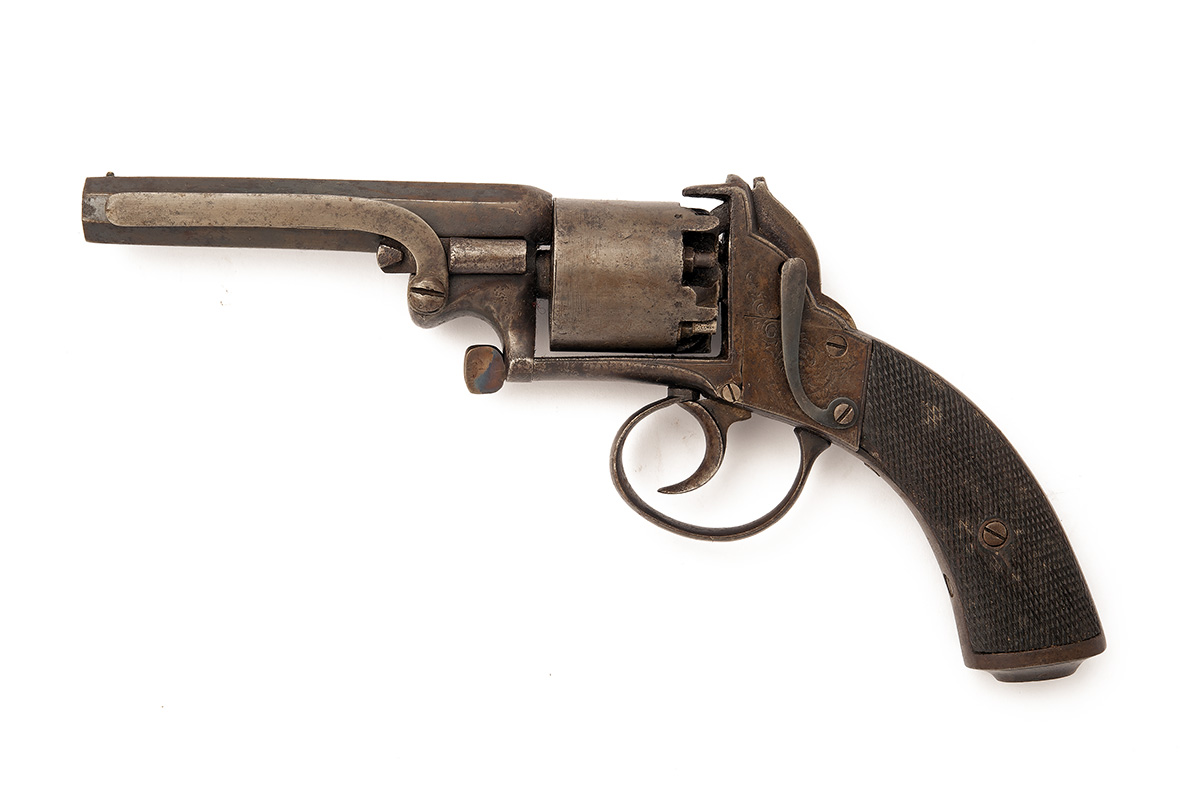 A CASED 60-BORE PERCUSSION REVOLVER OF BENTLEY TYPE, UNSIGNED, no visible serial number, circa 1855, - Image 2 of 5
