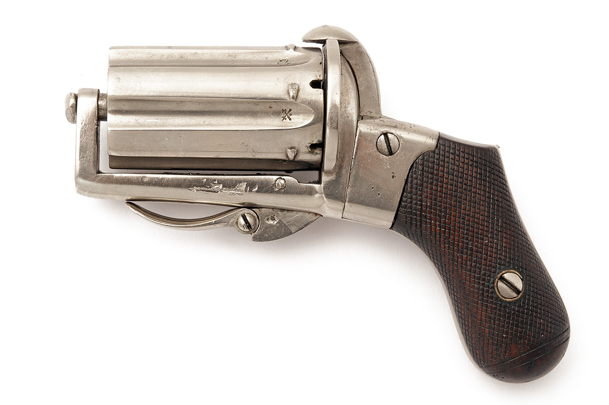 AN ENGLISH MARKET .30 (PINFIRE) NICKEL-PLATED PEPPERBOX REVOLVER SIGNED LE FREZ, no visible serial - Image 2 of 5