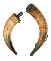 TWO ANTIQUE POWDER-HORNS, ONE WITH POSSIBLE WHALING INTEREST, both late 18th to early 19th