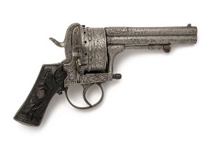 A RARE 7mm PINFIRE EIGHTEEN-SHOT OVER AND UNDER POCKET REVOLVER, UNSIGNED, serial no. 1420, Belgian,