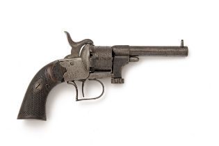 A 7mm PINFIRE MARIETTE'S PATENT POCKET REVOLVER, serial no. 1152, circa 1865, with blued two-stage 3